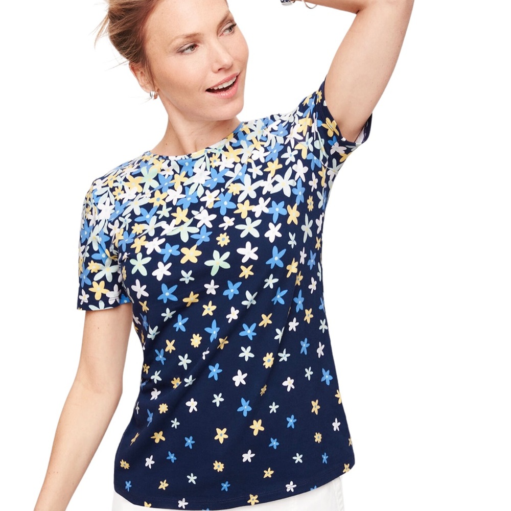 Talbots Navy Daisy Floral Tee Size XS